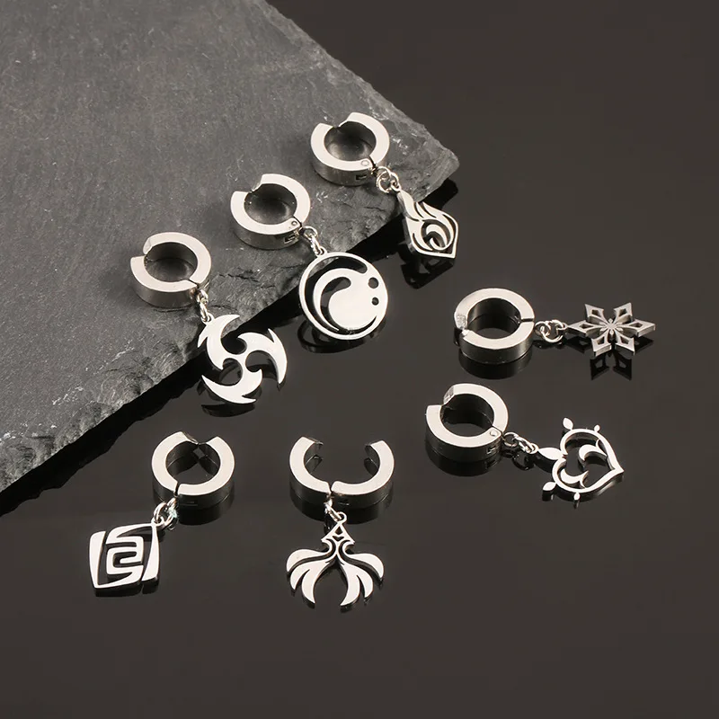 

Fashion Genshin Impact Earring Stainless Steel Hydro Dendro Anemo Electro Cryo Pirate Earrings for Women Cosplay Ear StJewelry