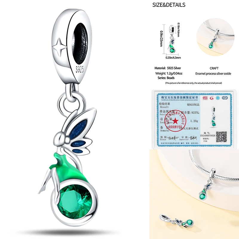 100% стерлингового серебра 925 пробы бусина цветок эльфа фея циркон подвески