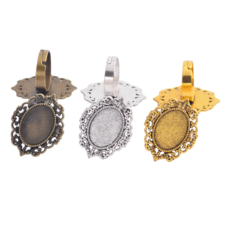 

5 шт., овальные Регулируемые кольца 13 х18 мм с бронзовым покрытием и античным серебром, для стеклянных кабошонов 13 х8 мм