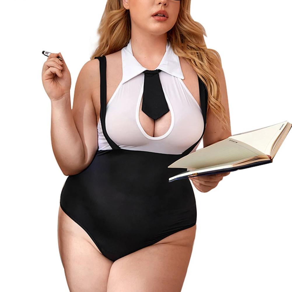 

Plus Size Porno Lingerie Women Sexy Secretary Uniform Temptation Office Cosplay Bodysuit High Cut Leotard See Through Jumpsuit