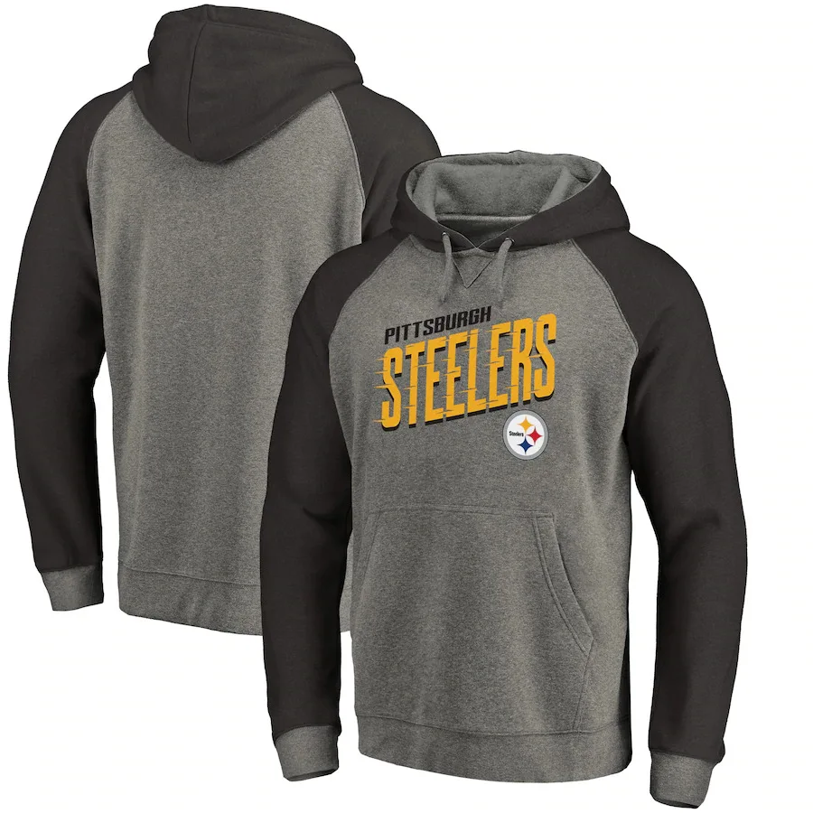 

Pittsburgh Men Hoodies sweatshirt Pro Line by Fanatics Branded Slant Strike Tri-Blend Raglan Pullover football Steelers Hoodie