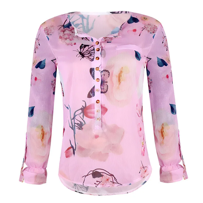 

Women'S Fashion Casual Flroal Printed Button-Down Round Neck Long-Sleeve Top Blouse Female Comfortable T-Shirts Tops 2023