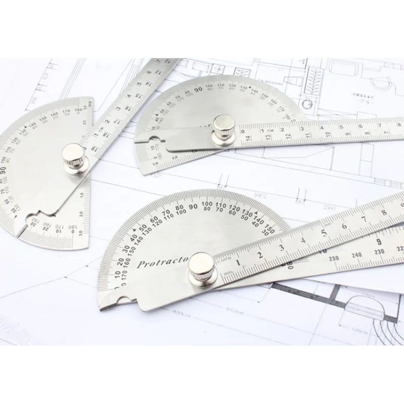 Двухсторонний транспортир 90x150 мм 90x200 мм, угловая линейка, ручная измерительная линейка, 180 градусов, стальной угломер, инструмент для рисования