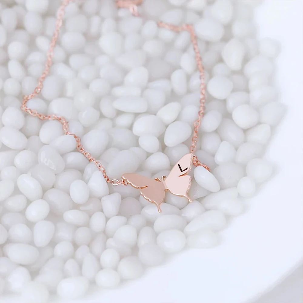 Women's Letter Custom Personalized Necklace Butterfly Shape Letter Carved Stainless Steel Women's Fashion Accessory Necklace