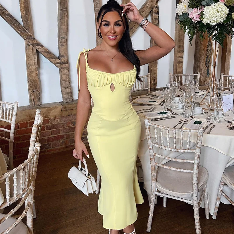 

Zoctuo Ruffles Sexy Y2K Clothes Lace Up Sleeveless Backless Bodycon Midi Dresses For Women Outfits Club Party Birthday Elegant