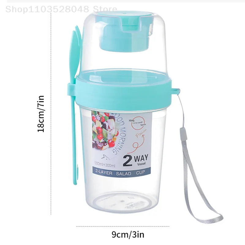 Портативная Двухслойная Салатница 800 Мл С Ложкой Контейнер Для Салата Зерно