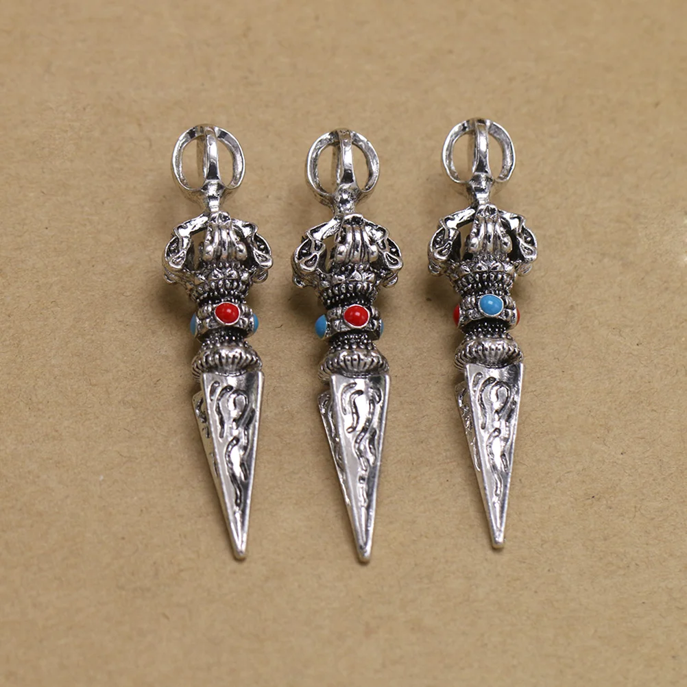 2шт Ваджра Пхурба кулон 3D амулет медитация йога ожерелье (серебро)