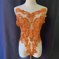 large orange french bead applique heavy bead rhinestone bodice patch for ball gownwedding dresscouturecostume supplies