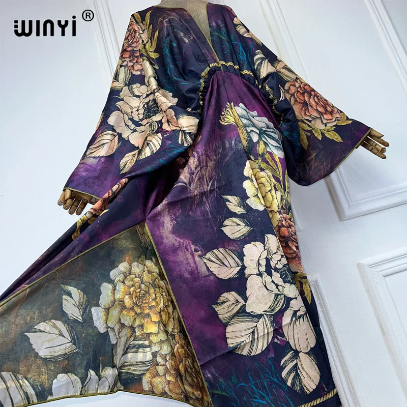 Богемное летнее пляжное платье WINYI, высококачественное двухстороннее Элегантное Шелковое Макси-Платье Бохо с принтом, женское вечернее искусственное платье, кафтан (art.: 3920c814fd97f) - 3920c814fd97f