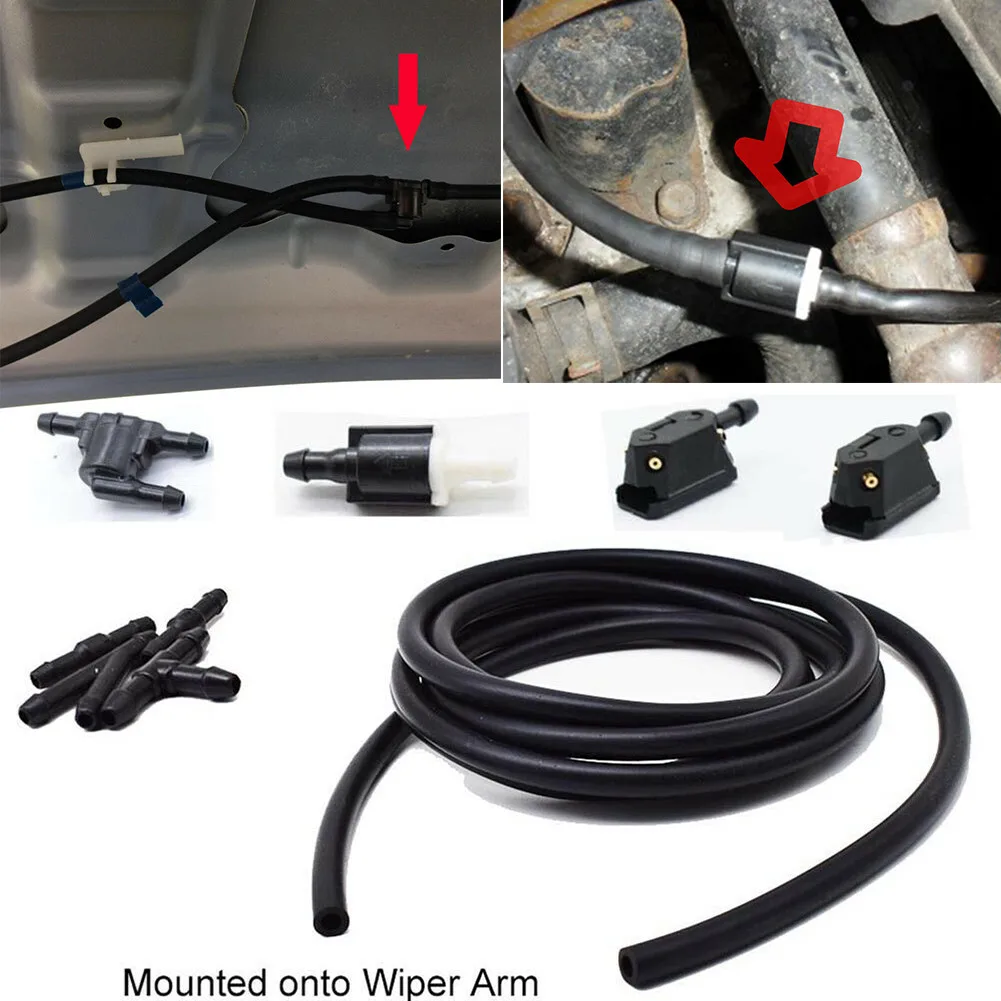 

2m Valve Wiper Washer Jet Hose Tube Adjustable Pipe Rubber W/ 2 Check Valve Universal Windshield Hot Brand New