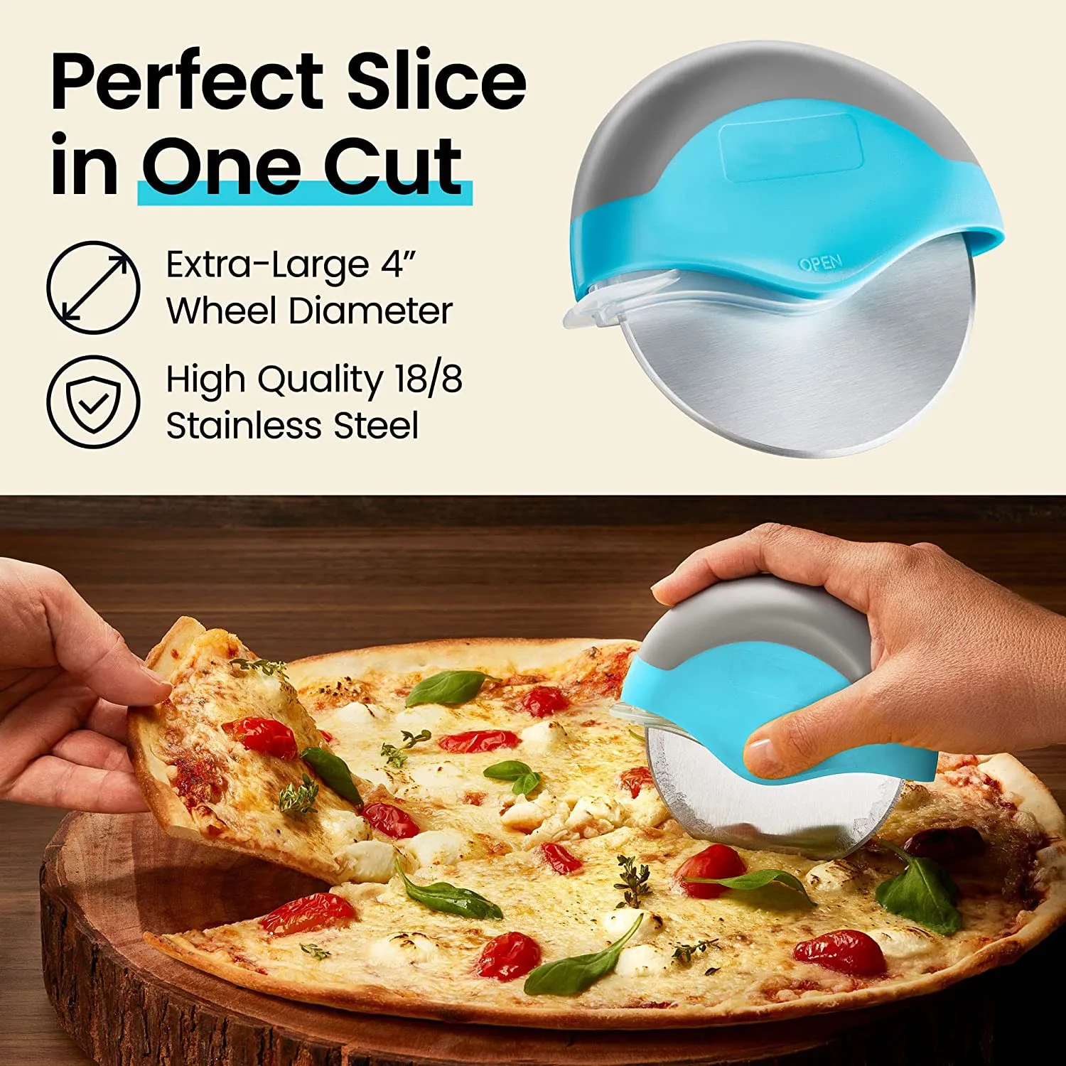 

Pizza Cutter Rocker Blade Wheel Dough Pastry Slicer Sharp Big Knife Baking Kitchen Accessories Bakeware Stainless Steel Tool