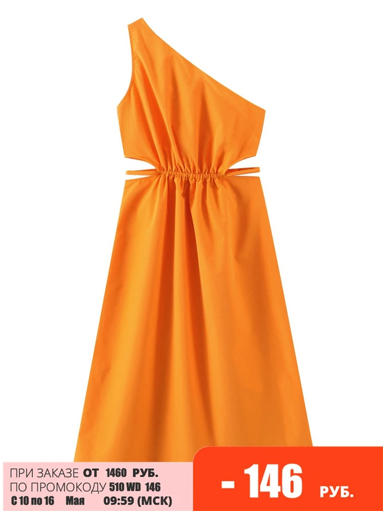 

Платье-миди женское оранжевое с вырезом и открытой спиной, без рукавов, SL24