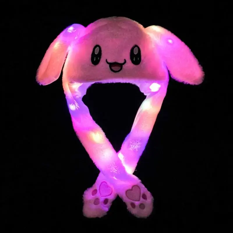 

LED Glowing Animal Ears Hat Jumping Rabbit Hat Funny Glowing Ear Moving Bunny Hat Kawaii Plush Hat Toys Gift For Adult