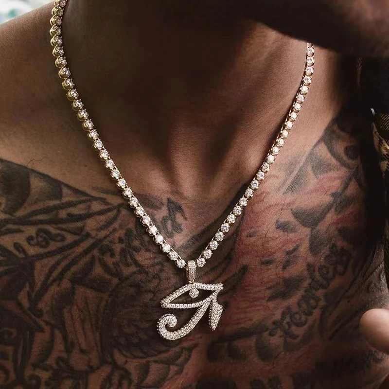 

Horus Eye Pendant with Inlaid Zircon Necklace Turkish Evil Eye Jewelry Men and Women Hip Hop Amulet Accessories Gift