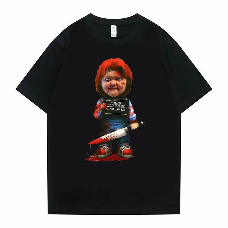 

Russian Hasbulla Fighting Meme Mini Khabib Blogger Tshirt Friends Till The End Scary Horror Good Guy Chucky Tees for Men Women