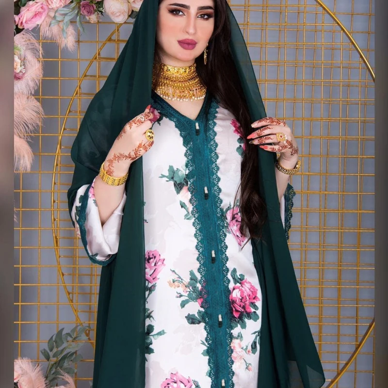 

Muslim Dress Women Muslim Fashion European Clothing Spring and Summer Hijab Long Dresses Women with Sashes Islam Abaya African