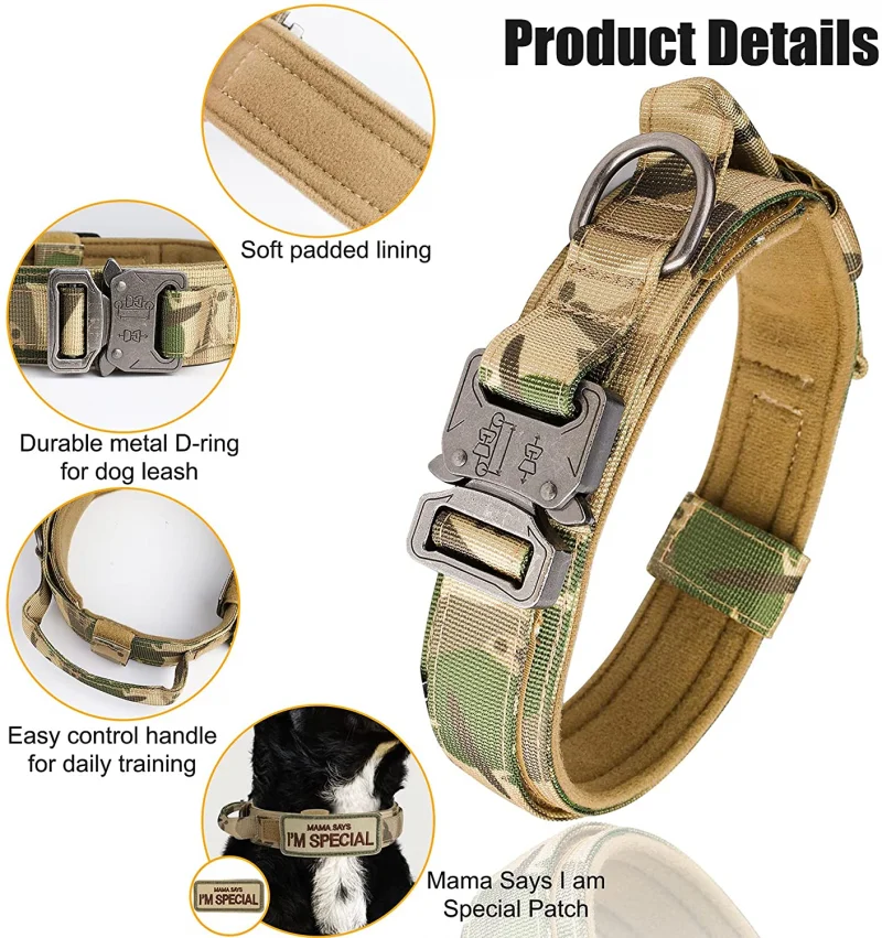 

Tactical Dog Collar Free Custom Name Durable Adjustable Nylon Military For Medium Large Pet German Shepherd Training Hunting