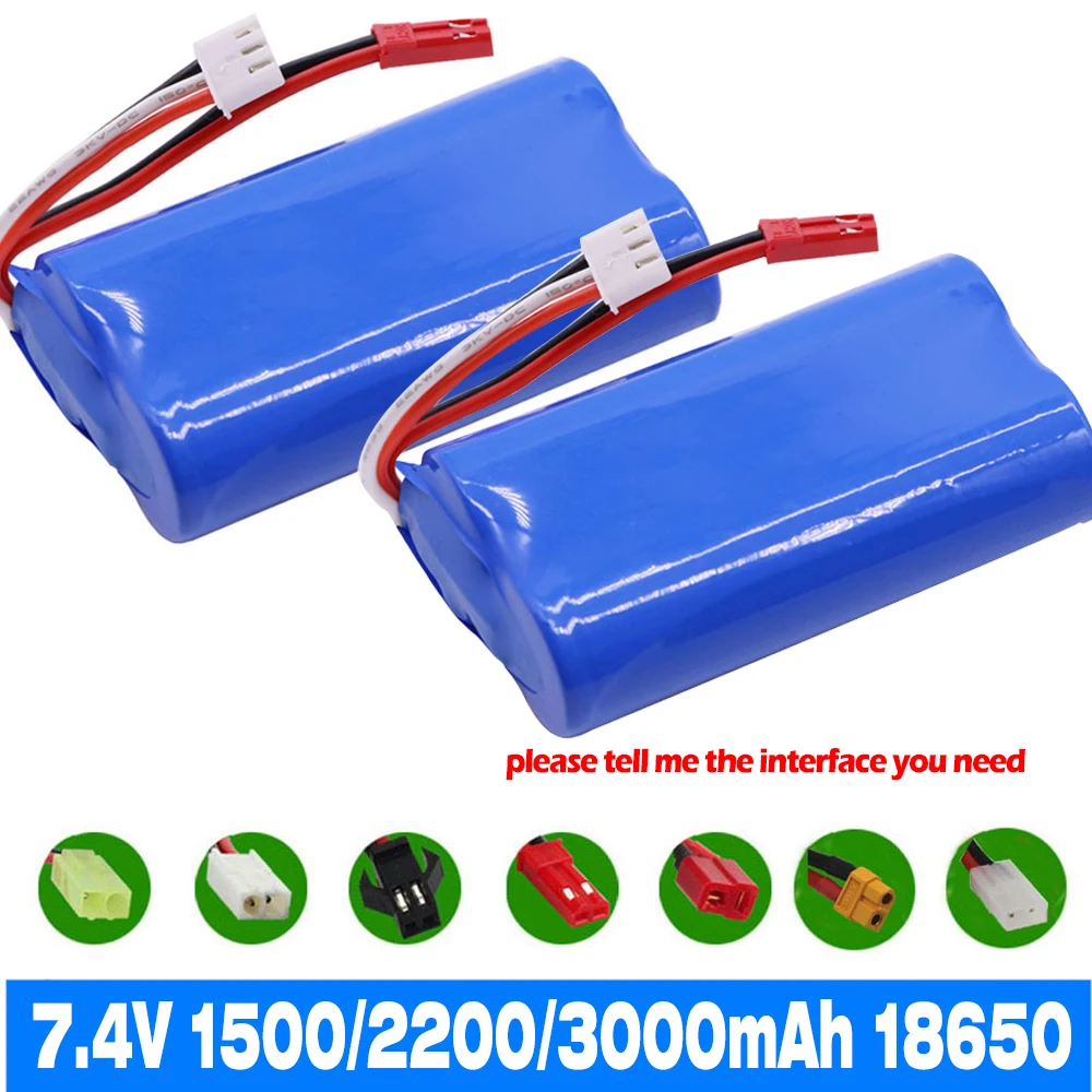 

7.4V 3000mAh 18650 Lipo Battery for WPL MN99S D90 U12A S033g Q1 H101 Rc Boats Cars Tanks Drones Parts 2s 7.4v Battery SM Plug