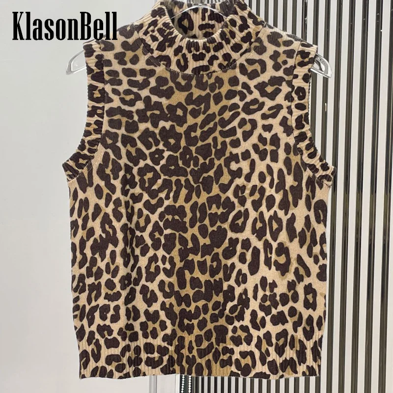 10.29 KlasonBell классический леопардовый жаккардовый вязаный жилет без рукавов с