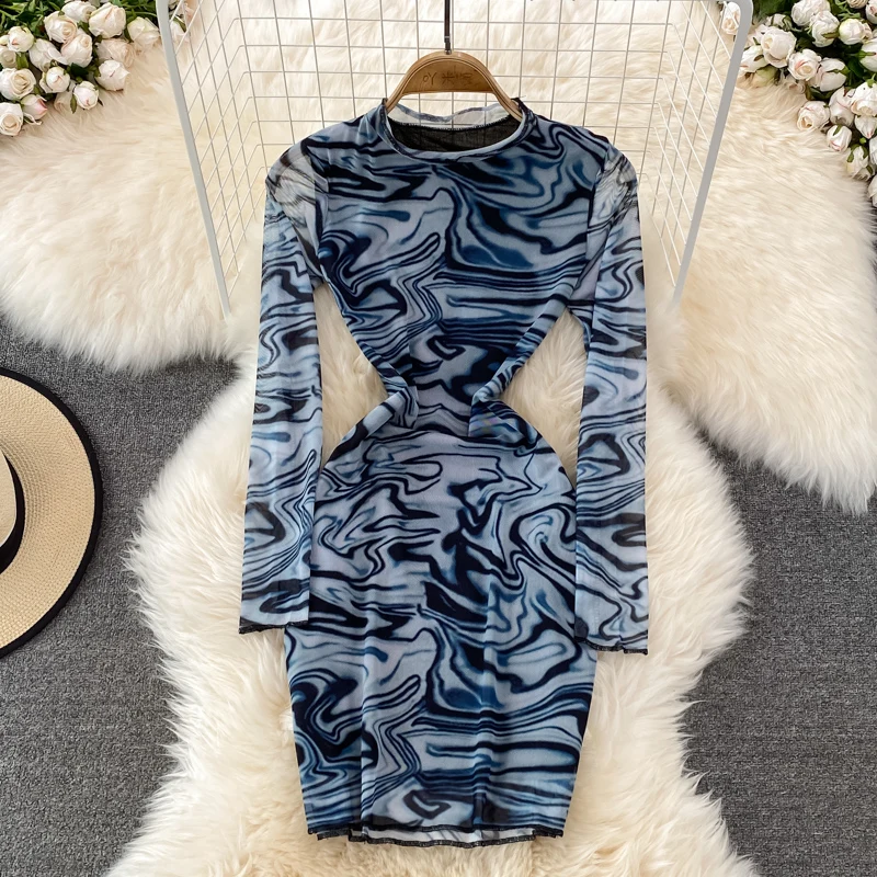 

Весна-Осень 2022, модное Сетчатое эластичное облегающее платье с длинным рукавом и воротником-стойкой, платье с принтом зебры на ягодицах