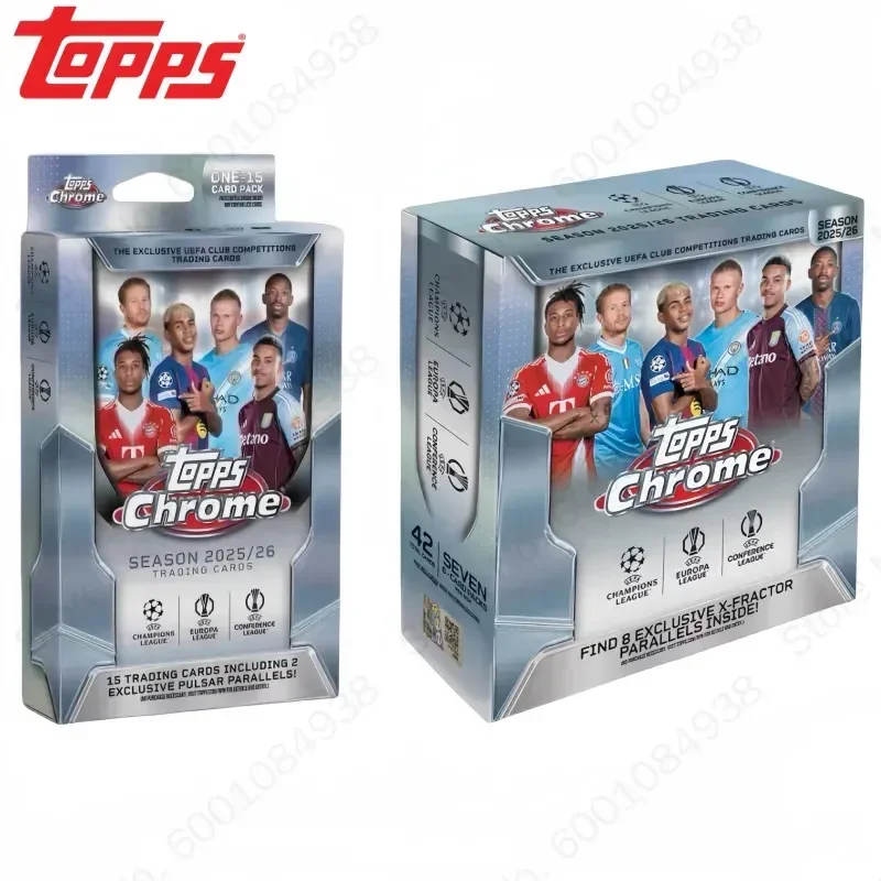 Оригинальный набор коллекционных футбольных карточек Topps Chrome 202526 UEFA Club Competitions: HangerValueMega, лимитированная серия, рефракционные карточки (art.: 3920daec9d727) - 3920daec9d727