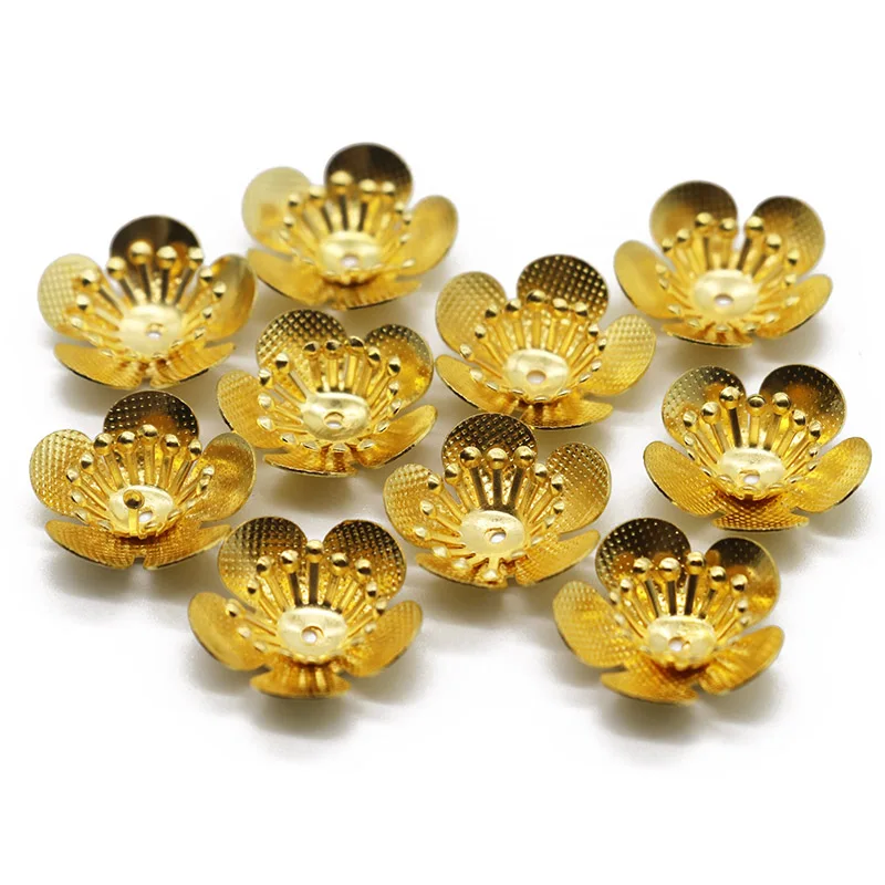 

50PCS 16mm Metal Flower Bead Caps Gold Silver Color Flower Filigree Spacer Bead Caps For Hair Jewelry Making Findings Wholesale