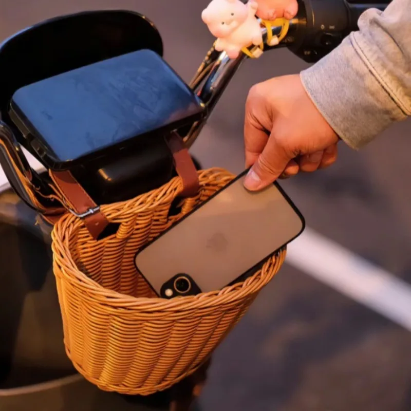 Велосипедная корзина из ротанга Тканое хранилище для велосипеда передняя на