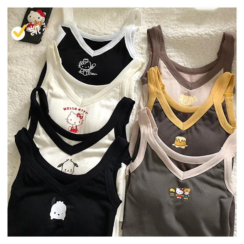 

Sanrio Thermal Underwear Hello Kitty Pompompurin Pachacco Cartoon 2022 Winter New Kawaii Warm Sling Vest Top Bottoming Clothing