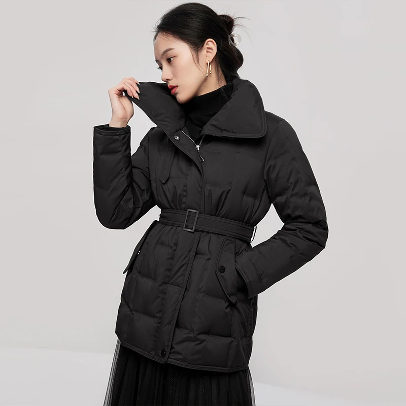 New 90% White Goose Down Jackets for Women High Street  Winter  High Street Fashion Design Wide-waisted  Zipper Thin Coat Women