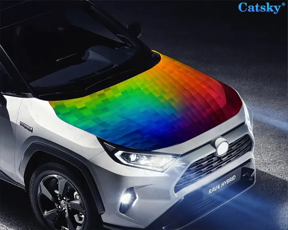 Радужный Рифленый Дизайн наклейки виниловая пленка на крышку двигателя защитная