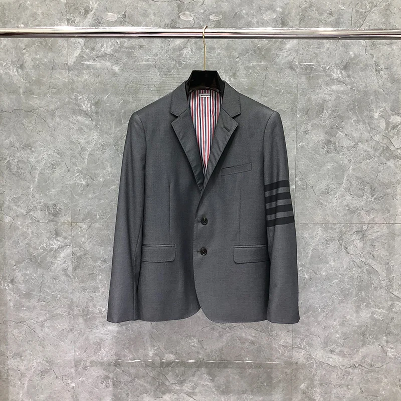 TB Thom Men's Casual Blazer Lightweight Sports Coats Two Button Classic 4 Bar Striped Wool Fashion Brand Suit Jacket