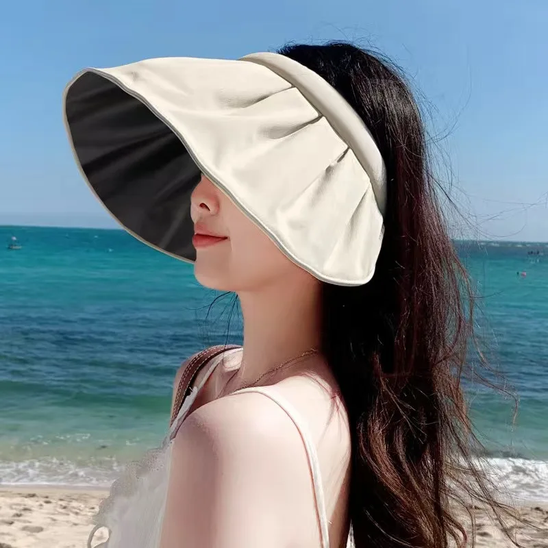 

Модная Солнцезащитная шляпа, новинка 2023, Солнцезащитная шляпа для женщин, УФ-защита, обруч для волос, складные широкие поля, Пляжные шапки для улицы, женская шапка