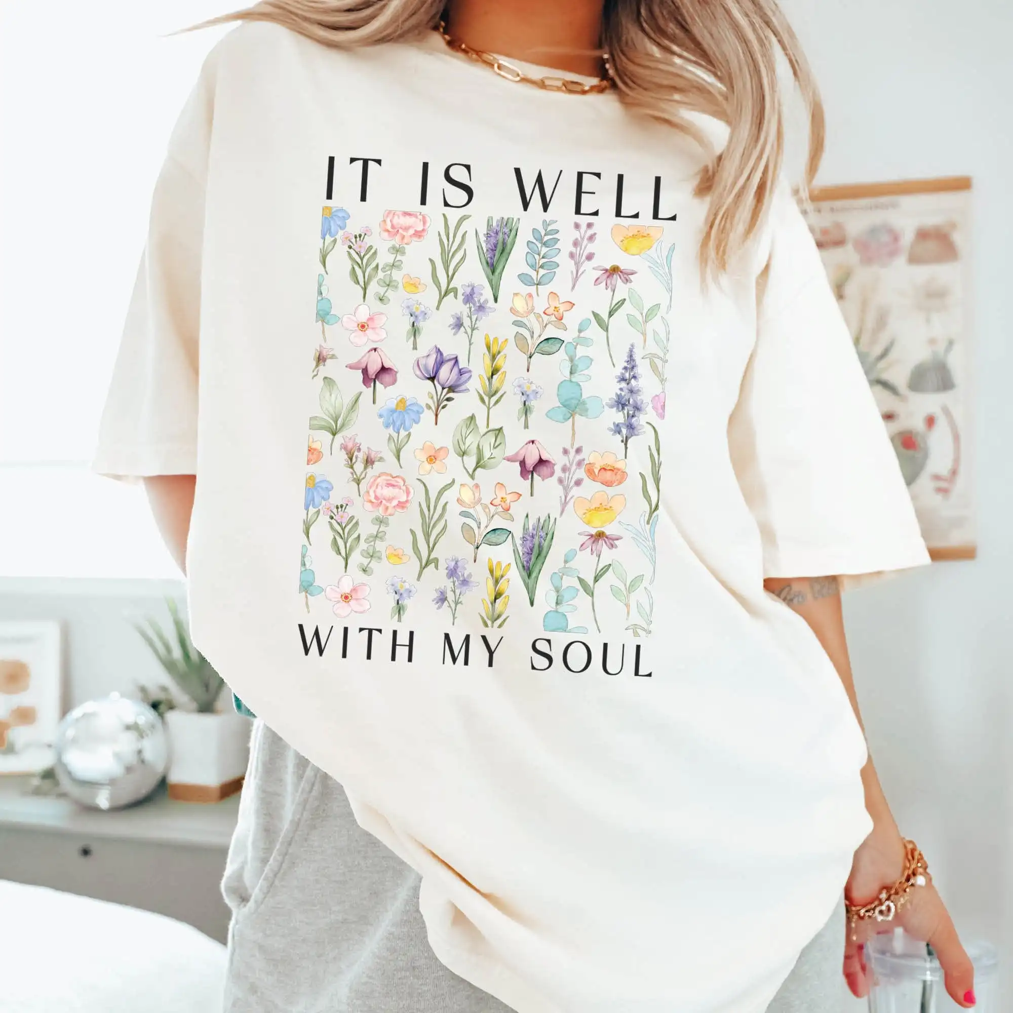 Христианская футболка It Is Well With My Soul винтажная одежда с цветочным принтом Иисуса