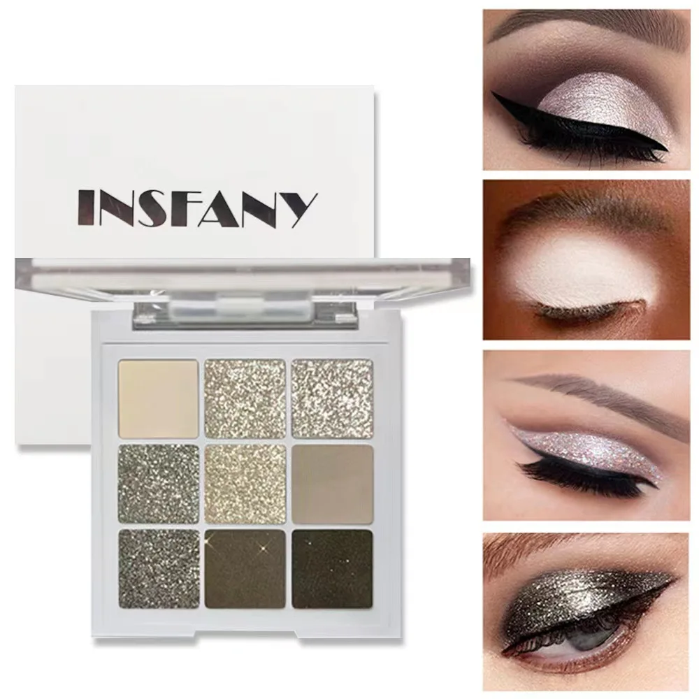 

Black Grey Smokey Eyeshadow Palette 9 Colors Cool Toned Matte Glitter Eyeshadow Palette Longlasting Waterproof Smoky Eye Shadow