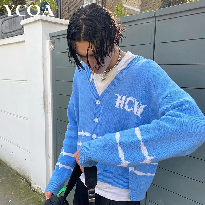 

Men Cardians Sweater Oversized Winter Letter Fasion arajuku Vintae Lon Sleeve Top Jumpers Streetwear Clotin