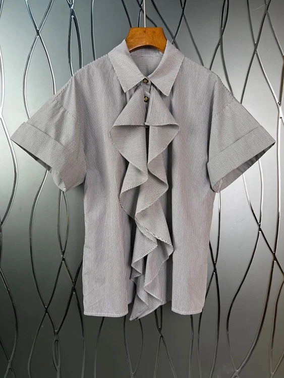 

2022 new women fashion ruffle stripe loose type fashion casual shirt top 068