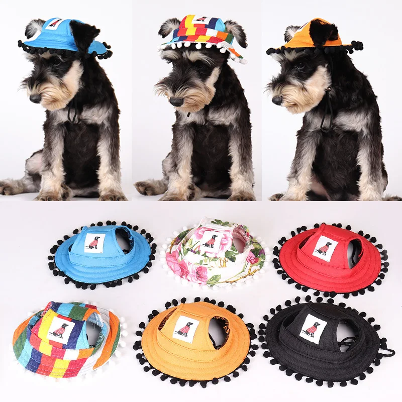 

Summer Dog Sun Hat Outdoor Round Cat Hat Puppy Princess Cap Pet Baseball Cap Adjustable Hairball Tassel Cute Pet Accessories