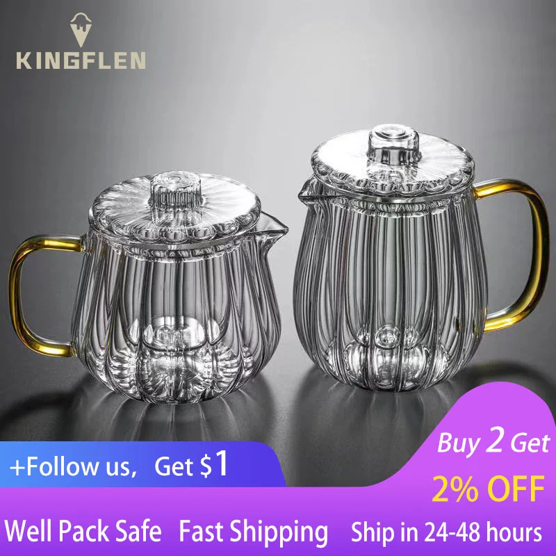 

Heat Resistant Glass Teapot Transparent Stripe Chinese Kung Fu Tea Set Ceremony Household High Boron Silicon Teawear Cups