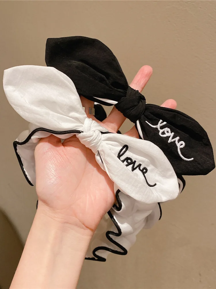 

1pc Embroidered Letters Lace Headband Hair Accessory Wide Brim Butterfly End Hairband Makeup Bandana Face Wash Elastic Headband