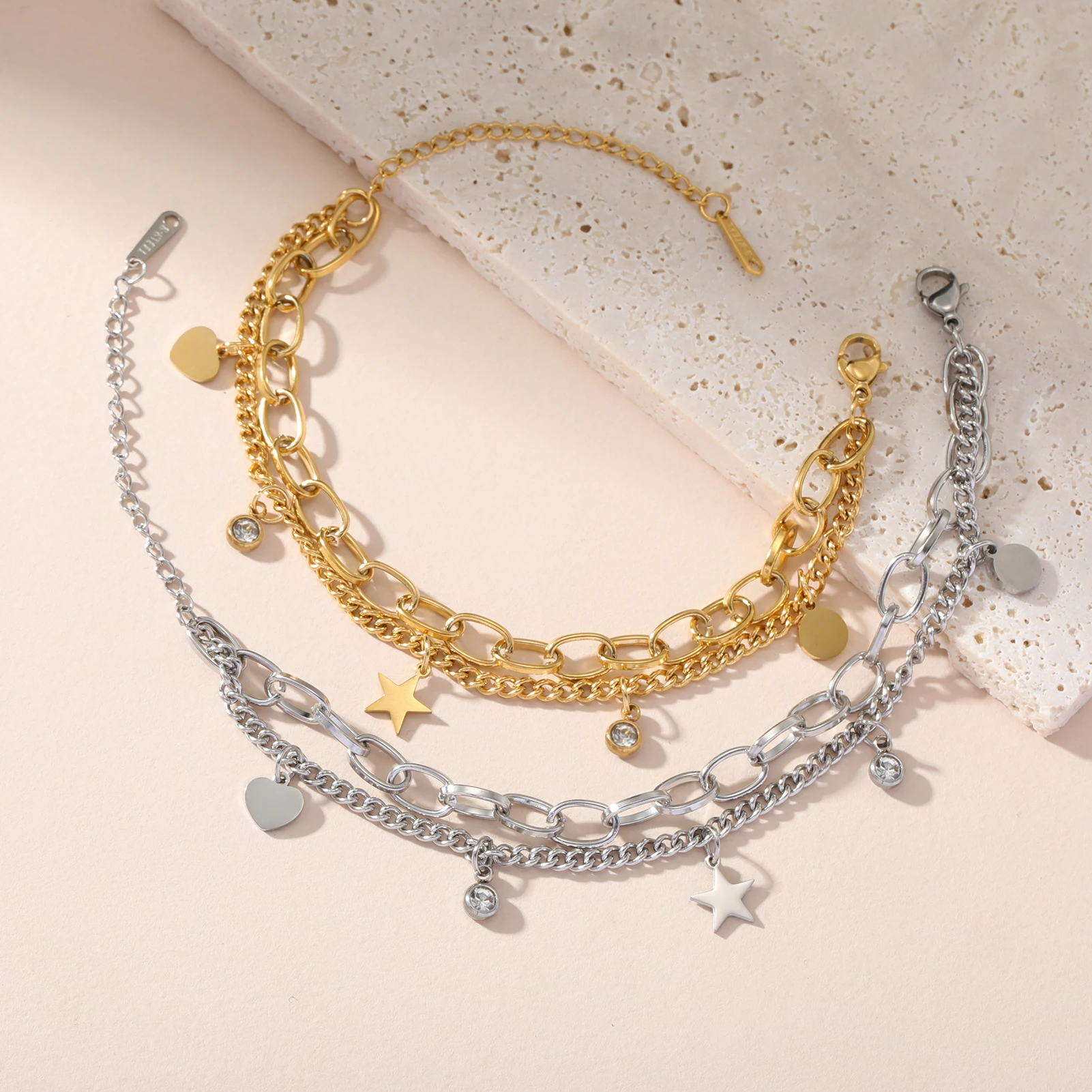 Звезда Сердце Ключ Морская звезда Шарм Браслет Женщины Нержавеющей Стали