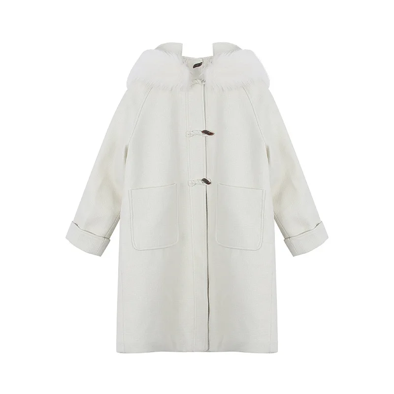 Long Section Hooded Cowl Buckle Jacket Female Winter New Loose Thickened Cotton Coat Coat