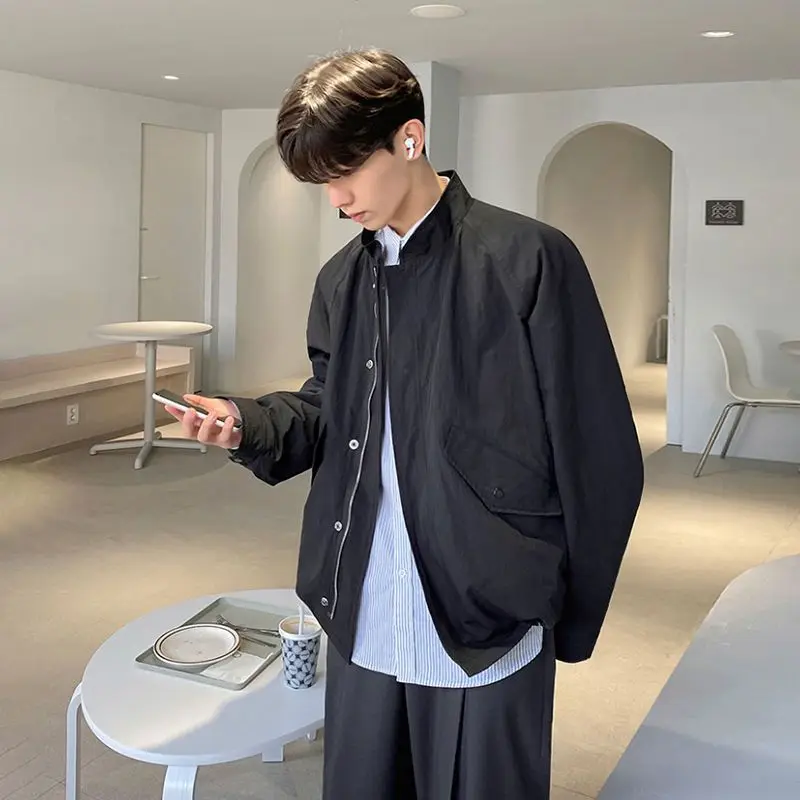 

Spring Autumn 2023 Tidal Current Vintage Loose Stand Up Collar Functional Work Jacket Men's Casual Zipper Jacket Jacket Men C86