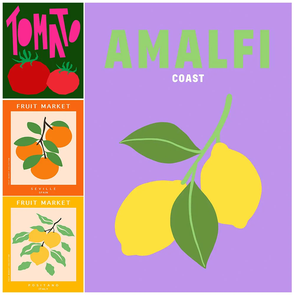 Плакат с мультяшными фруктами натюрморт Минималистичная Настенная картина на