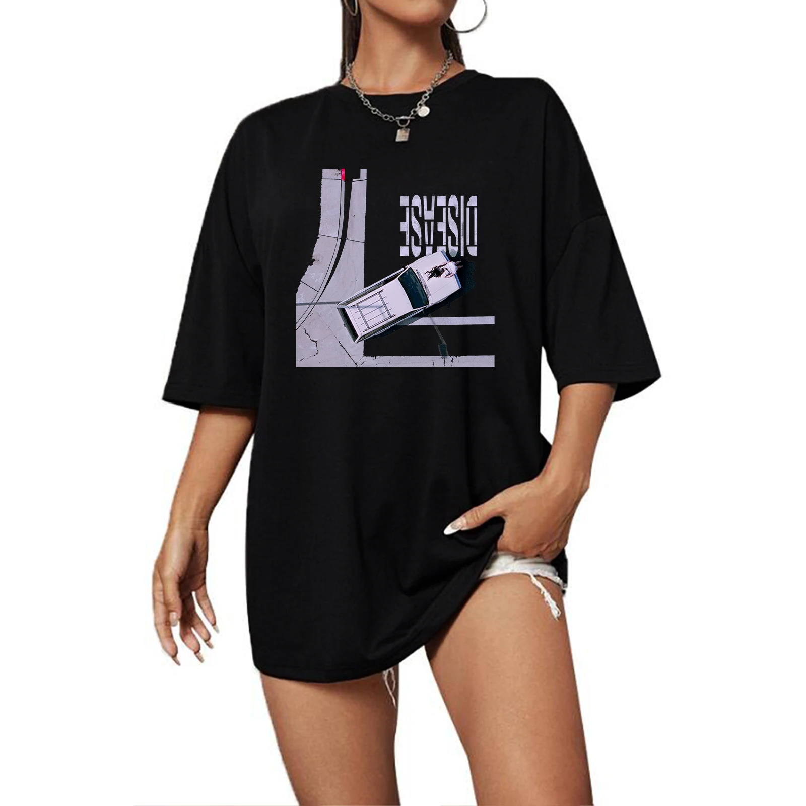 Очень большая футболка Lady GAGA Disease с круглым вырезом и короткими рукавами модные