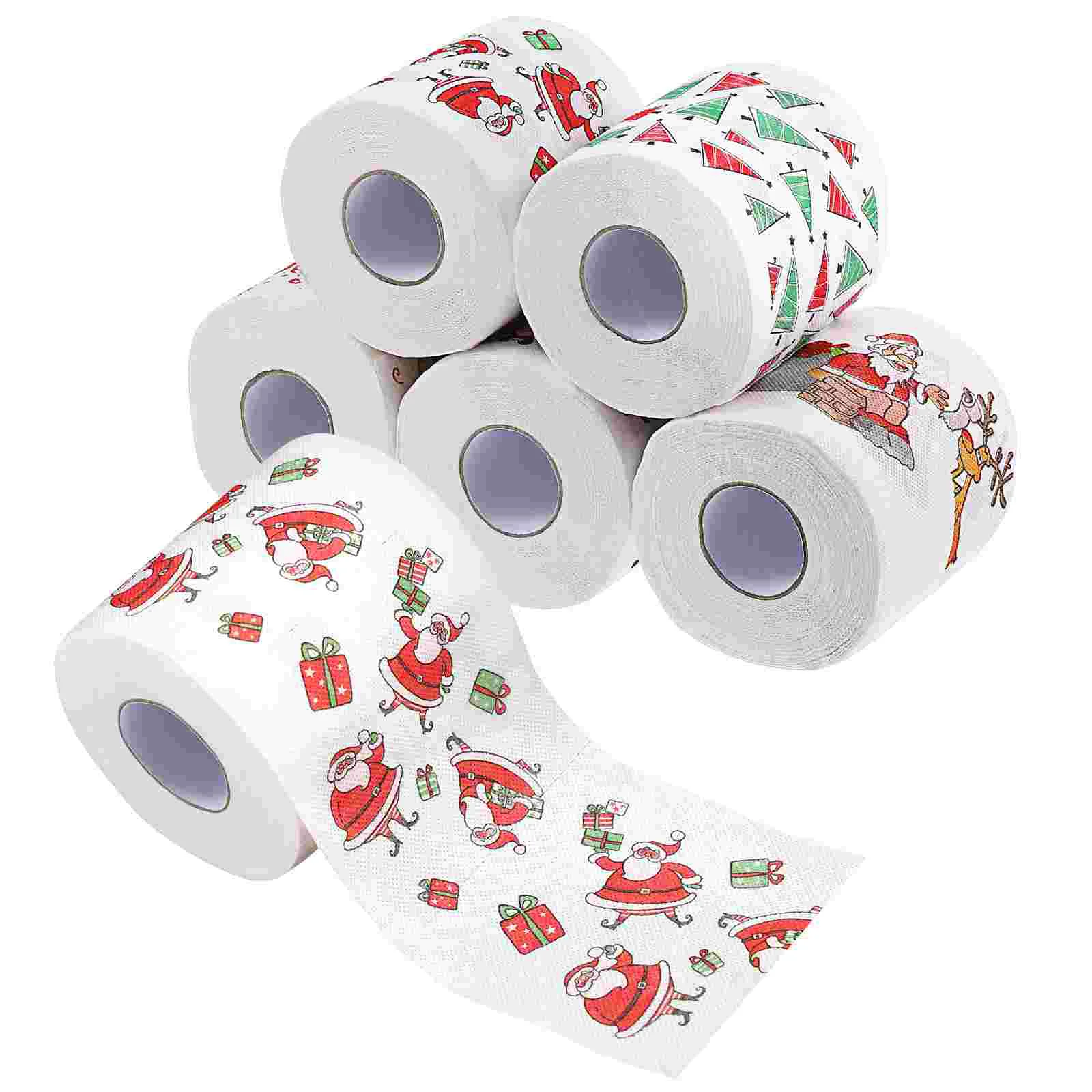 

ULTNICE 5 Rolls Christmas Disposable Napkins Tissue Creative Napkins Christmas Bath Toilet Paper Dinner Napkins