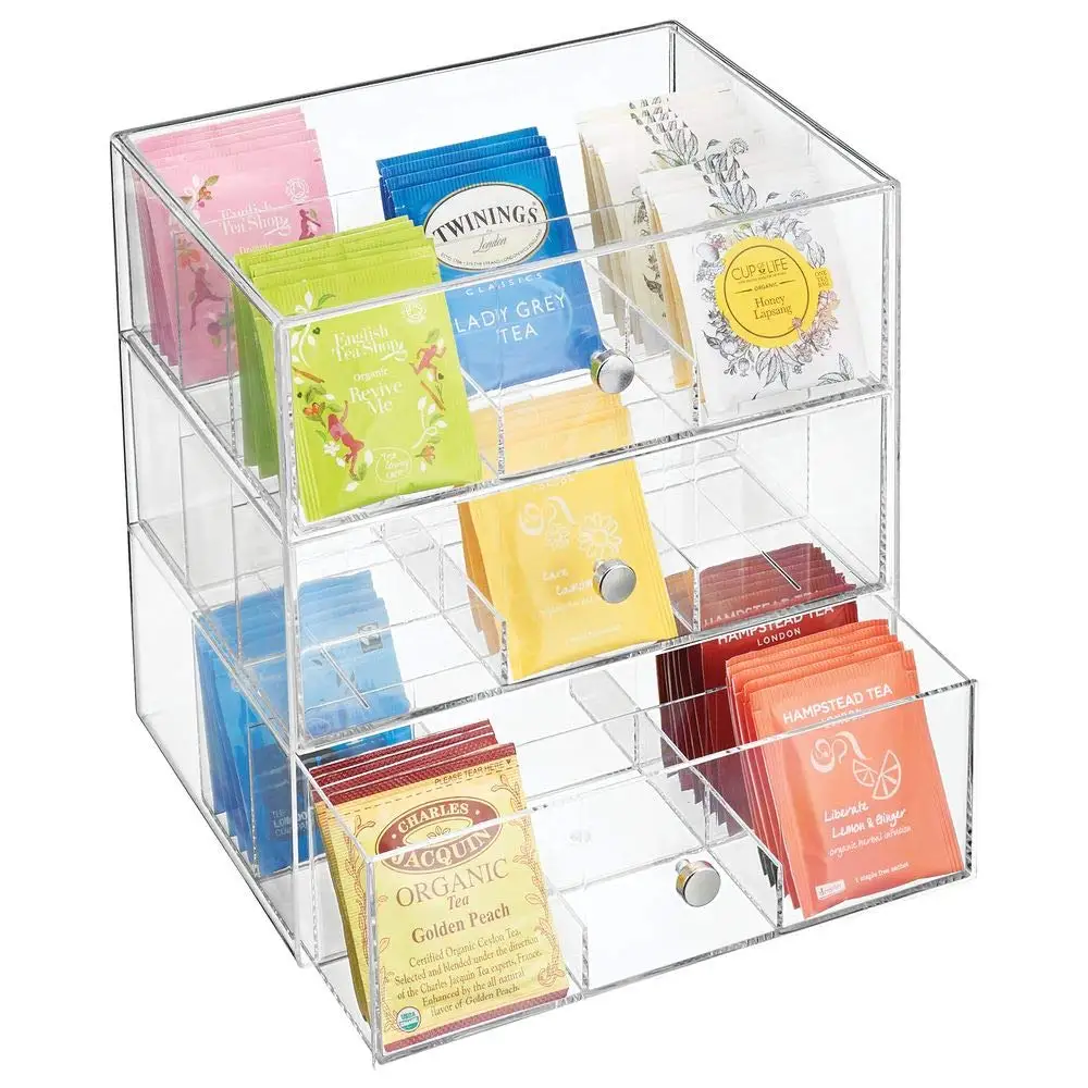 

Stackable Acrylic Tea Bag Organizer Storage Bin Box for Kitchen Cabinets, Countertops, Tea Bags Divided Box Holder Organizer