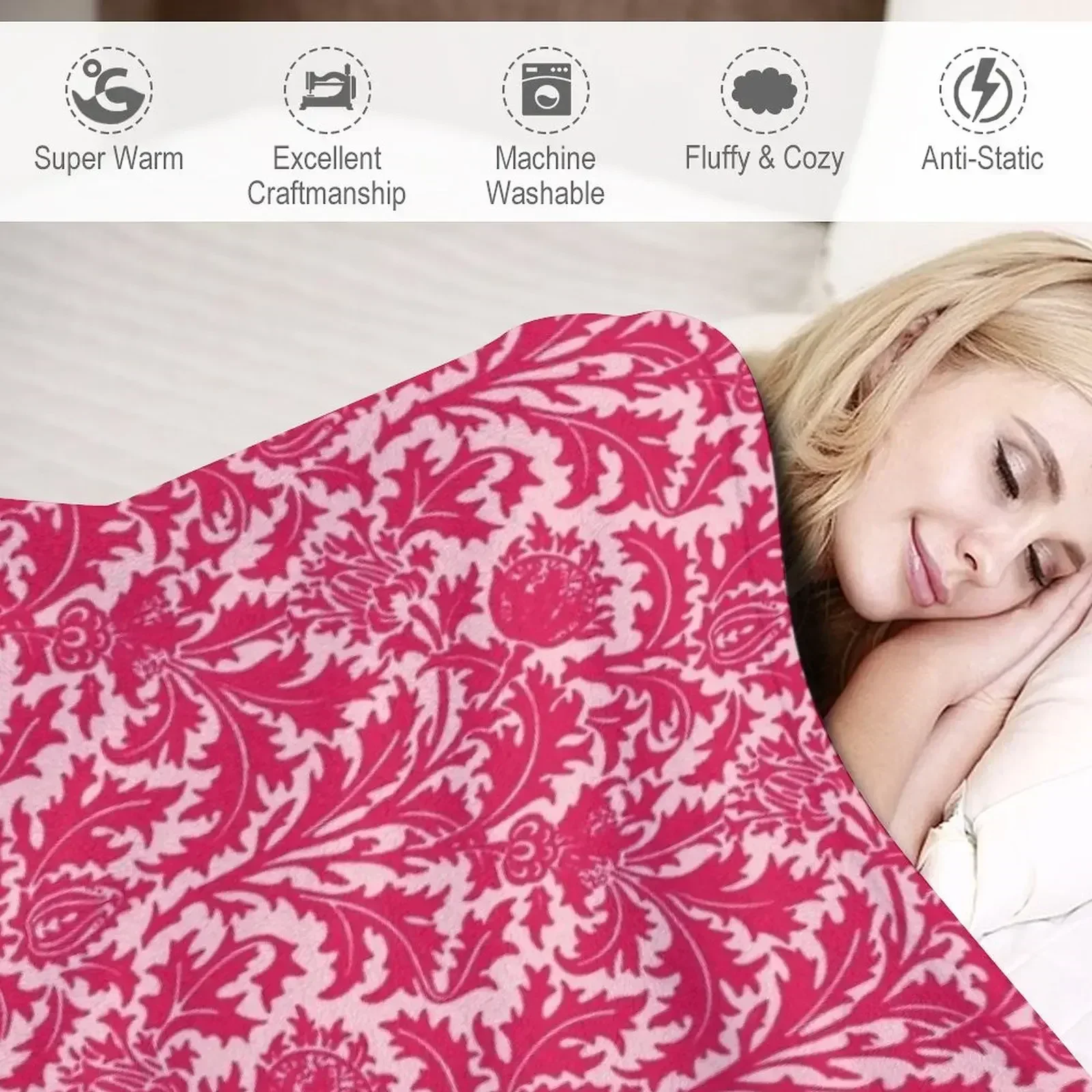 William Morris Thistle Дамасский Фуксия Розовое одеяло Одеяла для диванов Туристический