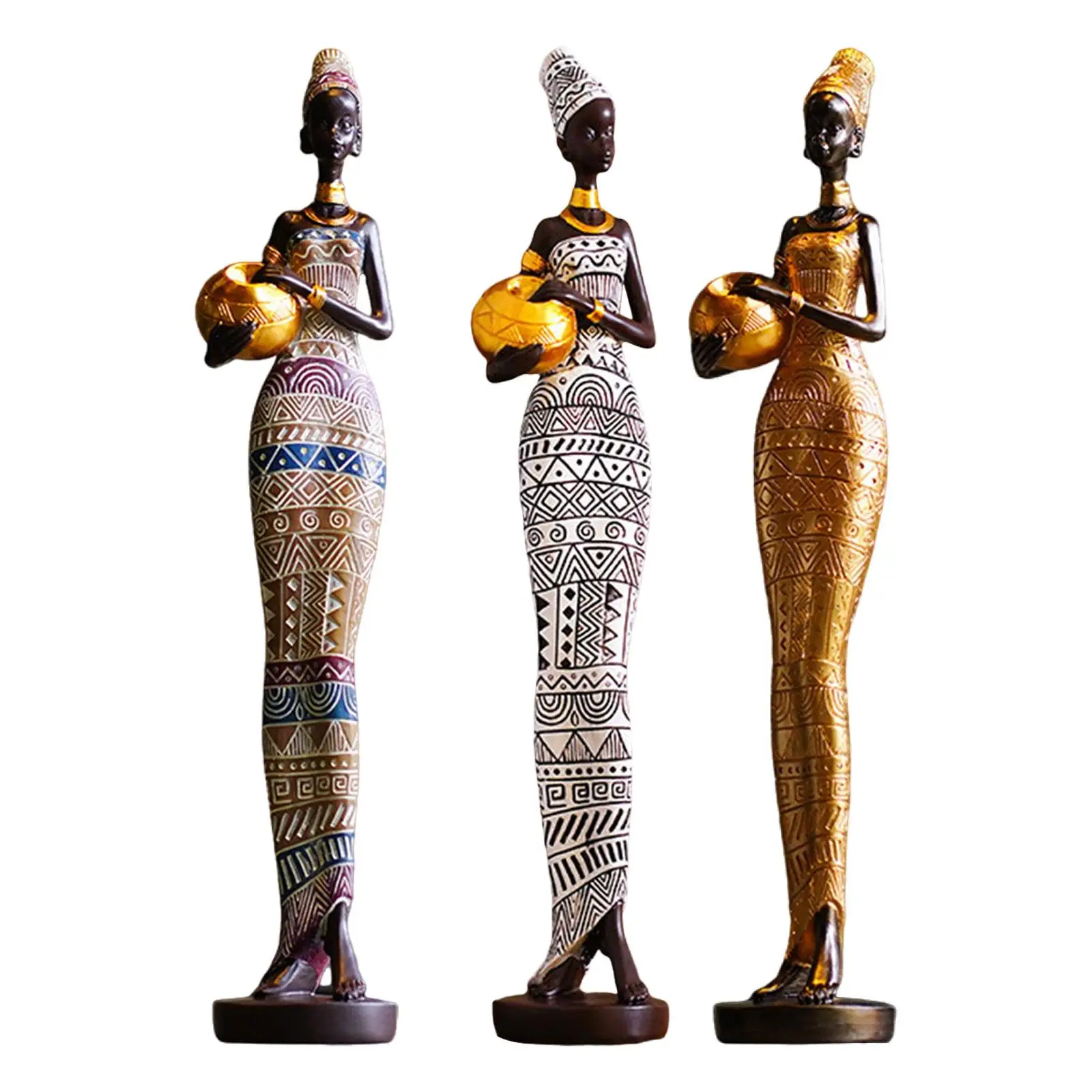 

African Figurine Collectible Statues and Sculptures Women Statue Tribal Lady Sculpture for TV Cabinet Bedside Shelf Entrance