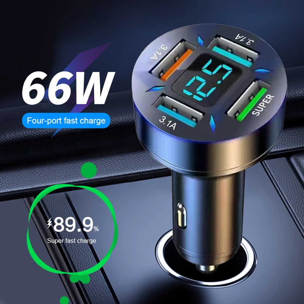 

Car Charger Super Charging 1 Pcs 12-24V 4-Port USB Fast Charging LED Display Monitors High Quality Practical To Use