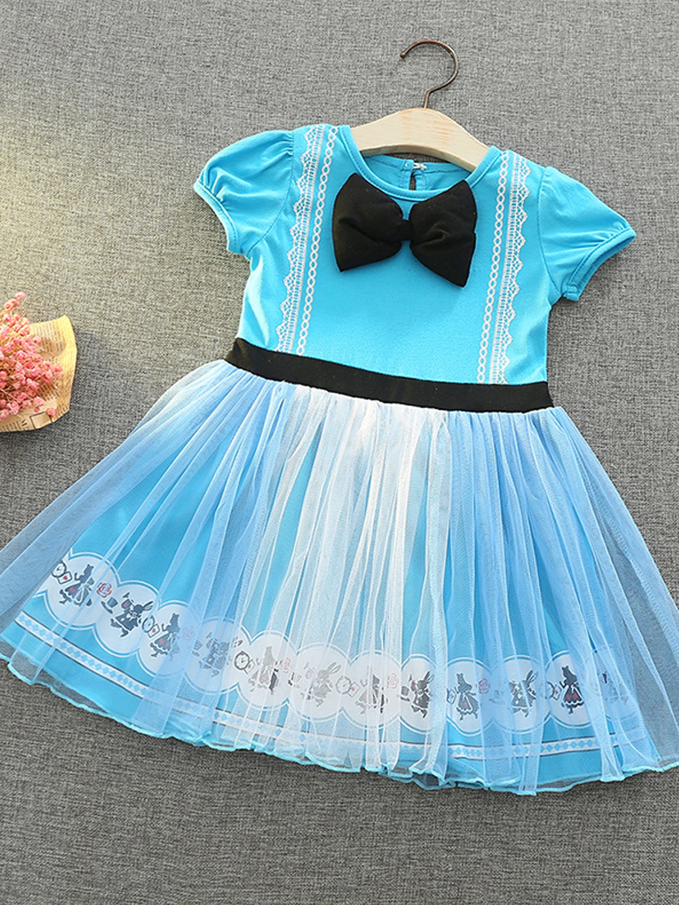 Платье Сетчатое с круглым вырезом коротким рукавом и бантом